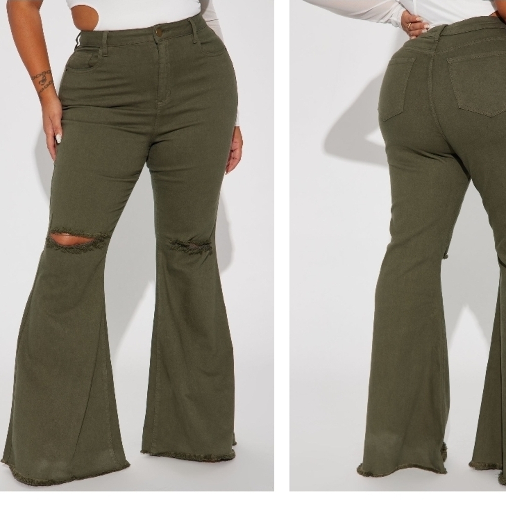 Fashion Nova Green Wide Leg Pants